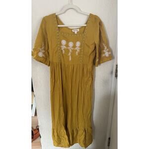 Violet Skies Mustard Yellow Embrodiered Floral Dress Size M